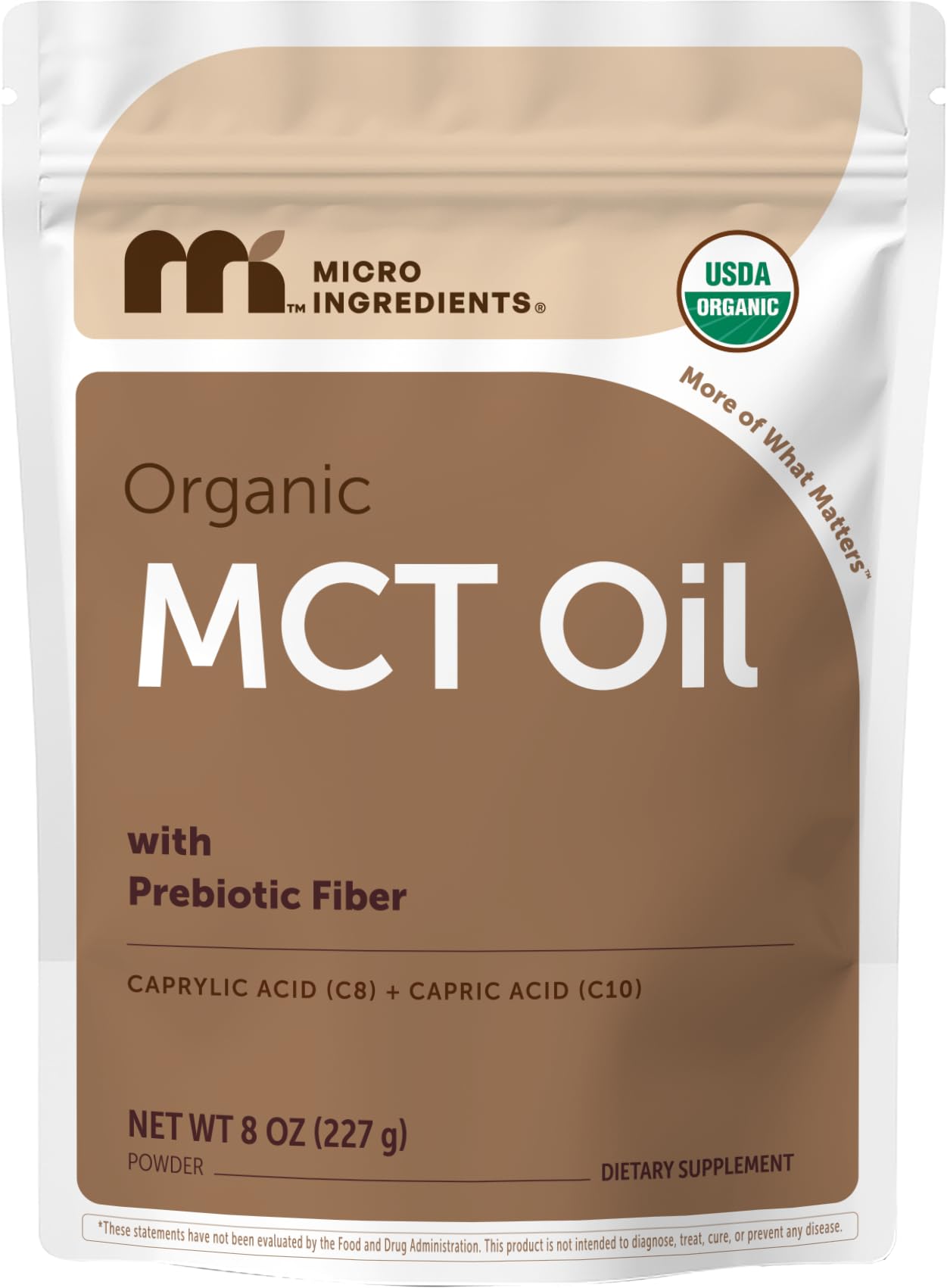 Micro Ingredients Organic MCT Oil Powder with Prebiotic Fiber, 8 oz
