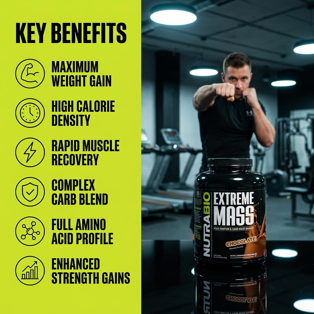 NutraBio Extreme Mass Gainer Protein Powder, Chocolate, 96 Servings