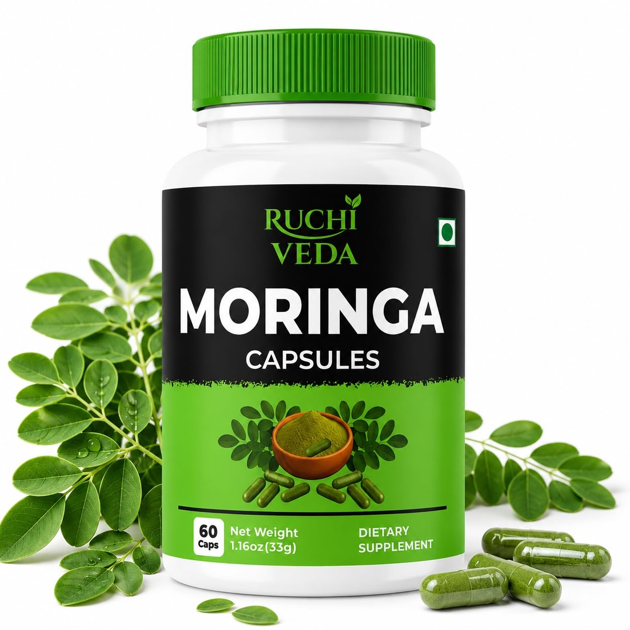 Ruchi Veda Moringa Capsules 1100mg per Serving, 60 Count