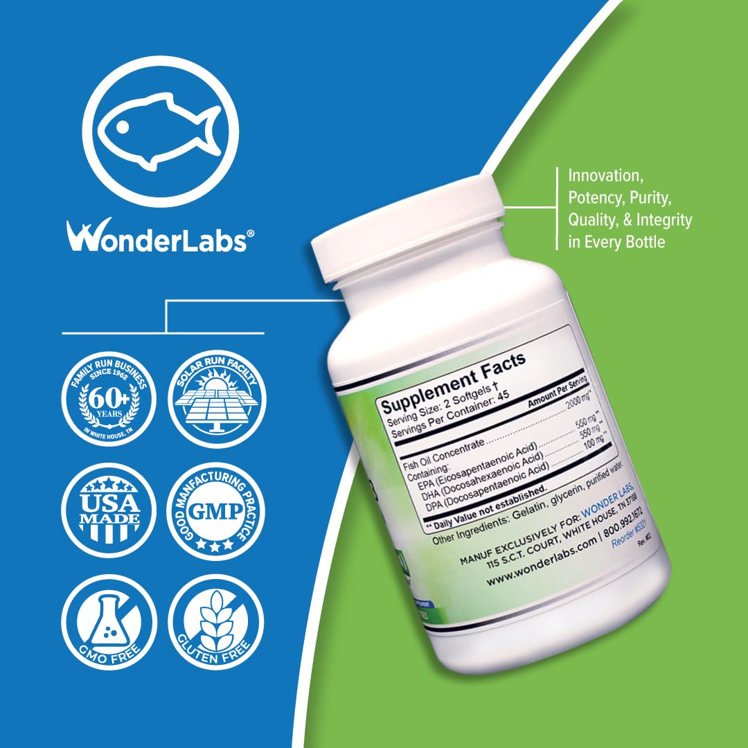 Wonder Laboratories EZ Omega-3 Atlantic Menhaden Fish Oil Supplement Softgels 2000 mg 180 Count