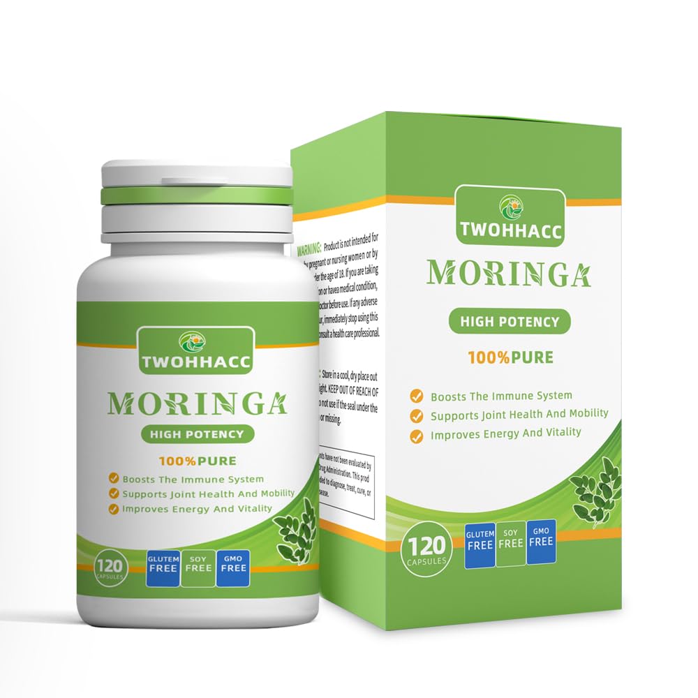 TWOHHACC Organic Moringa Powder Capsules, 120 Capsules