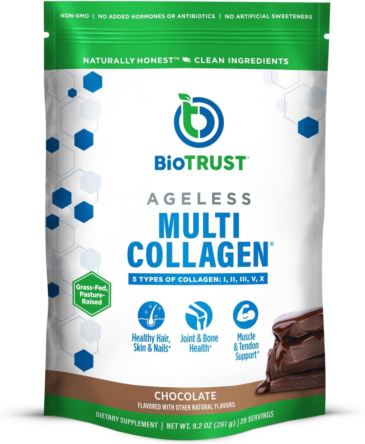 BioTrust Ageless Multi Collagen Peptides Powder 20 Servings Chocolate