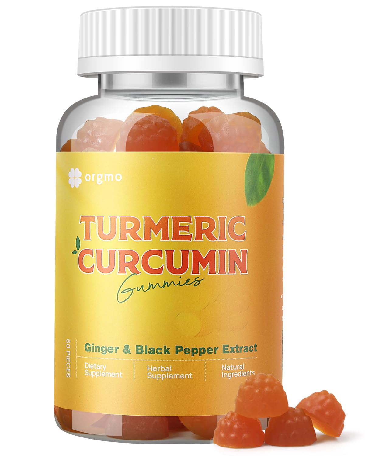 ORGMO Turmeric Gummies with Black Pepper for Inflammation, Turmeric and Ginger Supplement for Immune Joint Support, Sugar Free Curcumin Ginger Gummies for Adult Vegan Non-GMO 60 Count