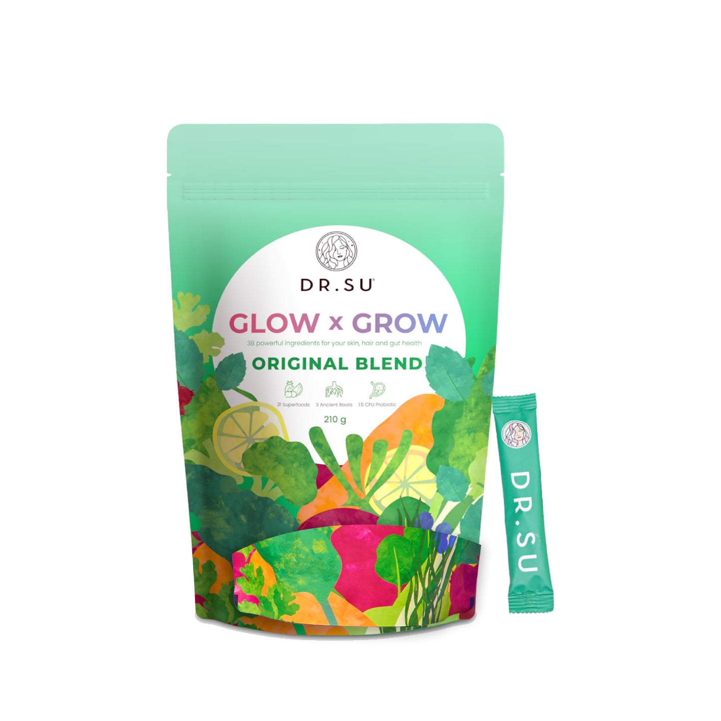 Dr.Su Glow x Grow 6-in-1 Supplement Powder, 7.4 Ounce
