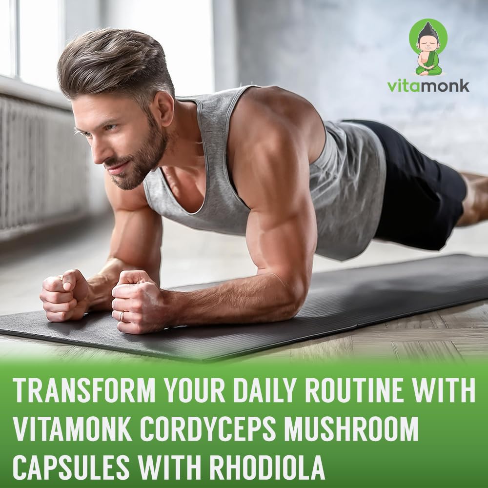 VitaMonk Cordyceps Mushroom Capsules with Rhodiola for Energy Support 90 Count