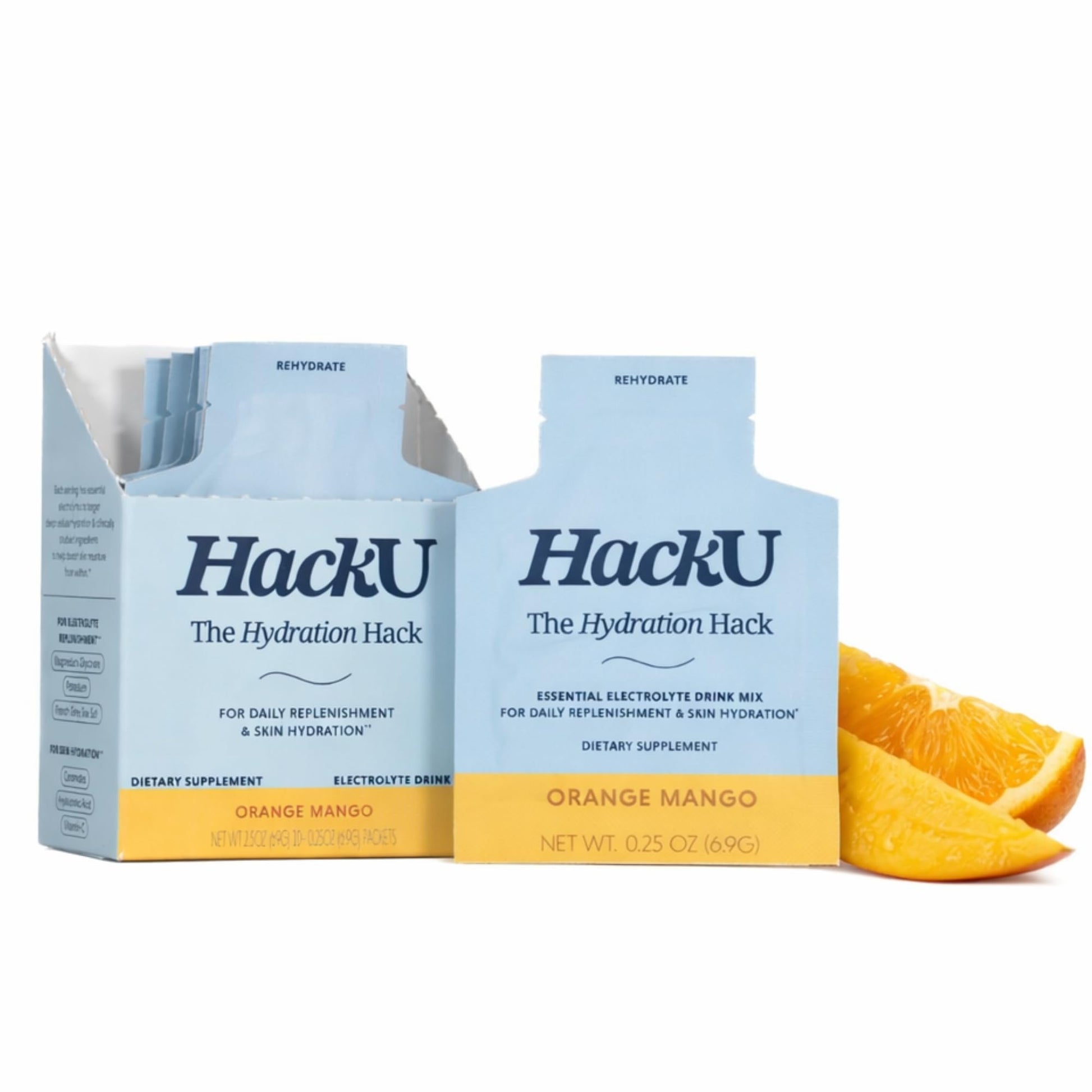 HackU Sugar-Free Electrolyte Packets Powder, Orange Mango, 25 Packets