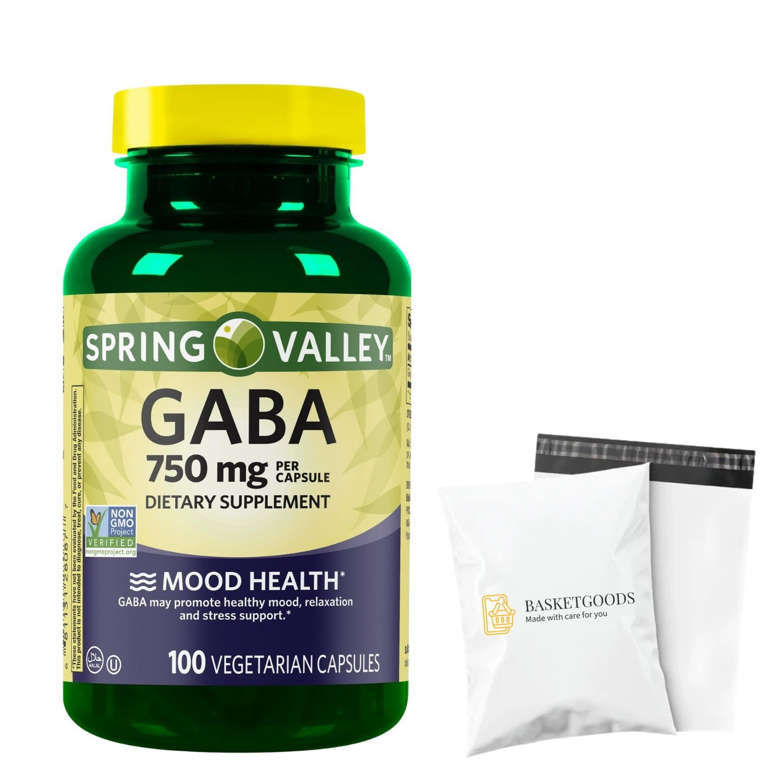 BASKETGOODS GABA Amino Acid Supplement 750 mg Capsule, 100 Count