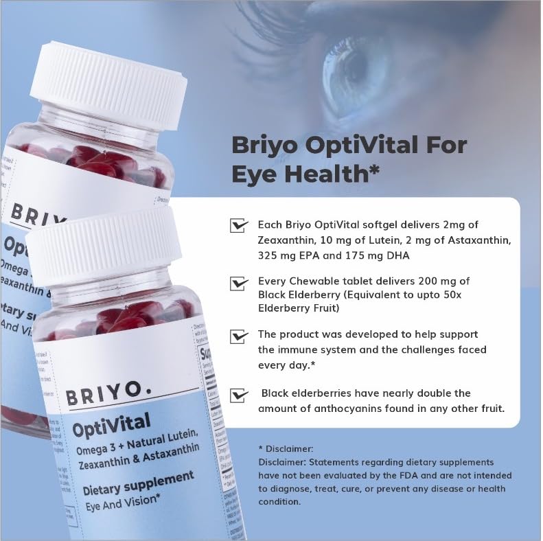 Briyosis OptiVital Eye Health Supplement – Lutein, Zeaxanthin, Astaxanthin & Omega-3 from Natural Sources – Supports Vision, Retinal Health & Eye Strain Relief 60 Capsules