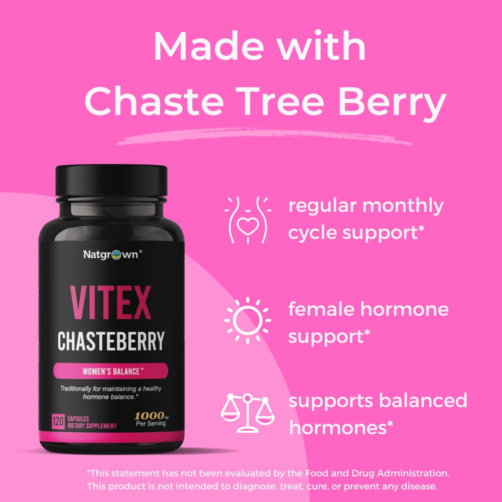 Natgrown Vitex Chasteberry Supplement for Women 1,000 mg Capsules 120 Count