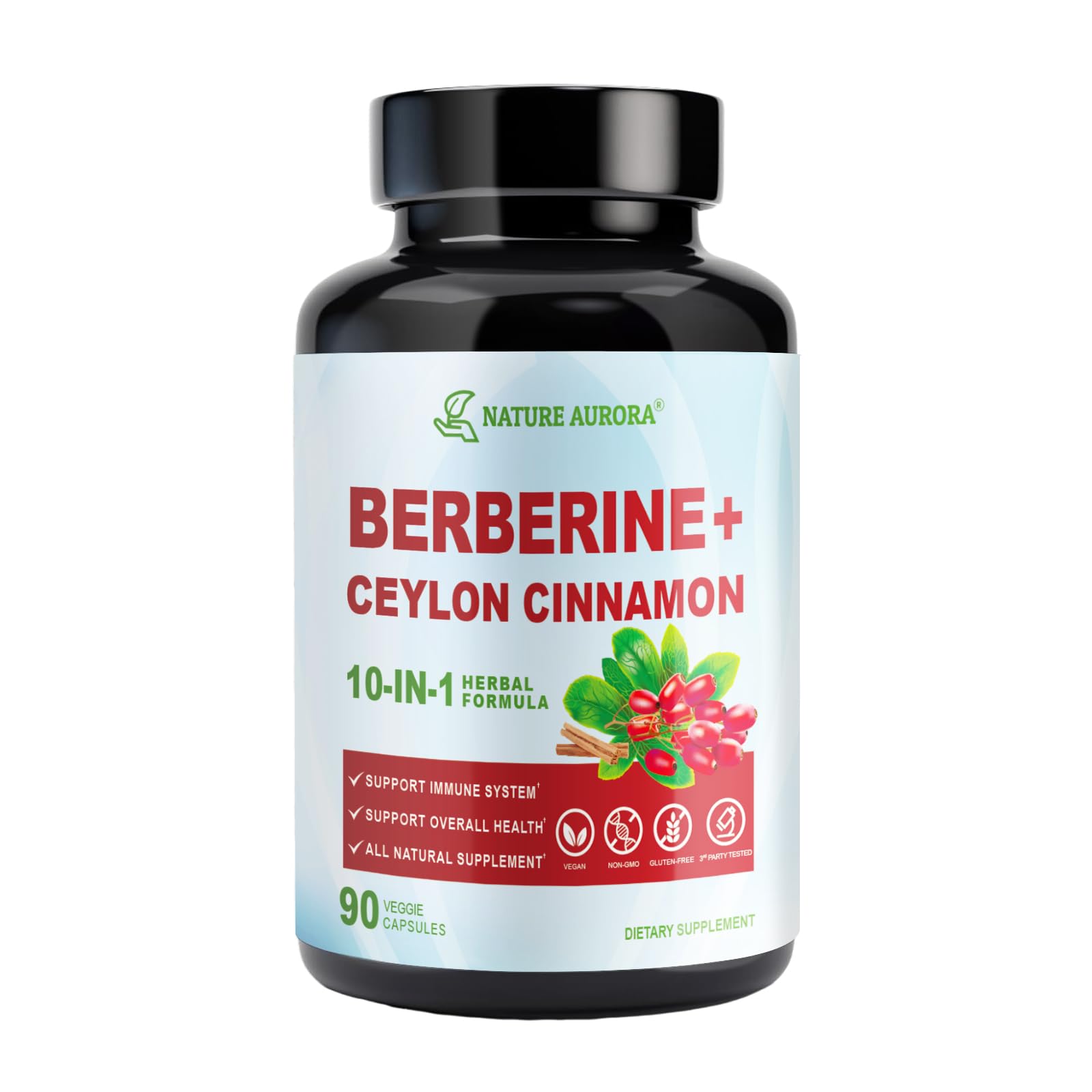 Nature Aurora Berberine Supplement with Cinnamon & Chromium Picolinate Capsules, 90 Count