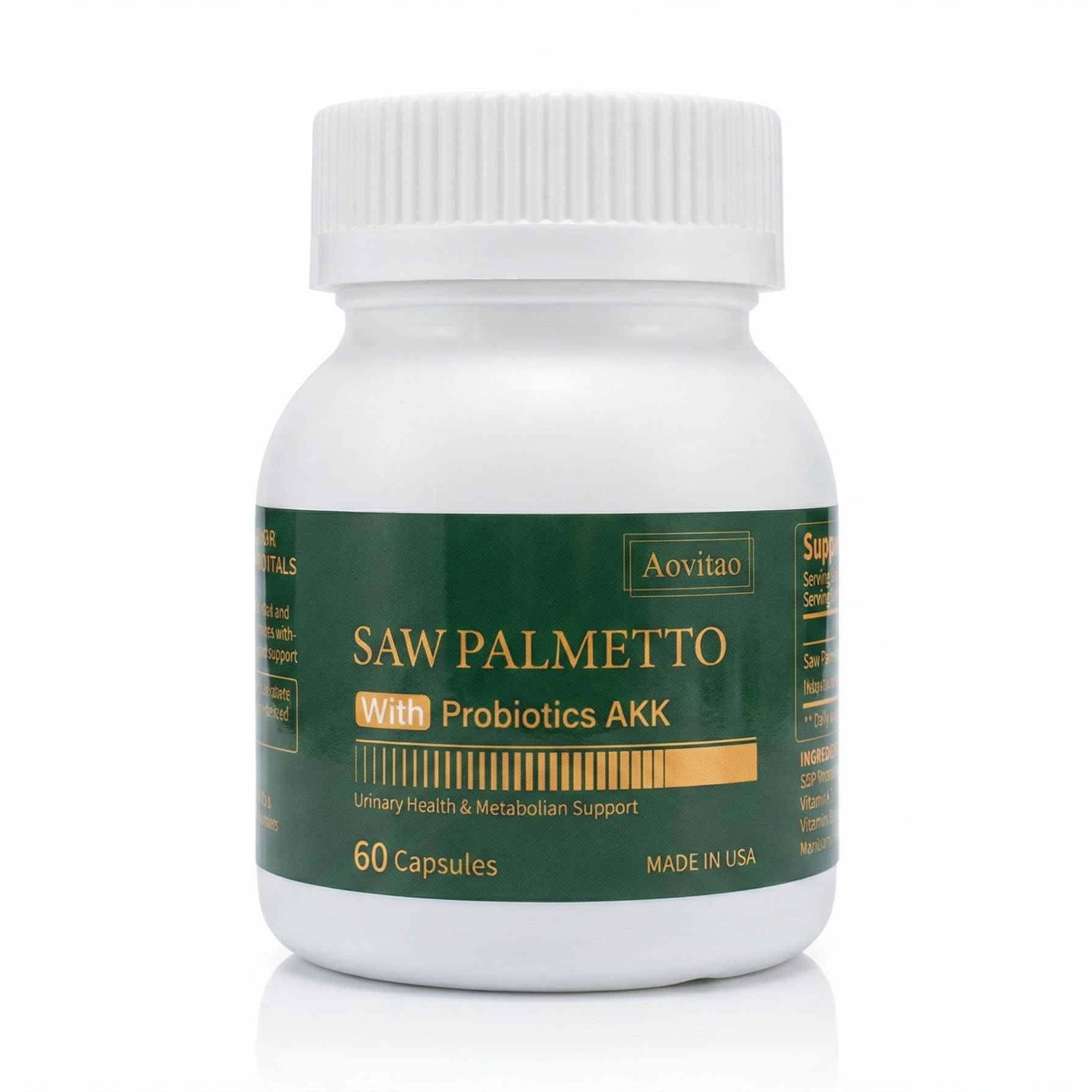 AOVITAO Saw Palmetto Extract with AKK Probiotics Capsule, Urinary Health Metabolism Support, 60 Count