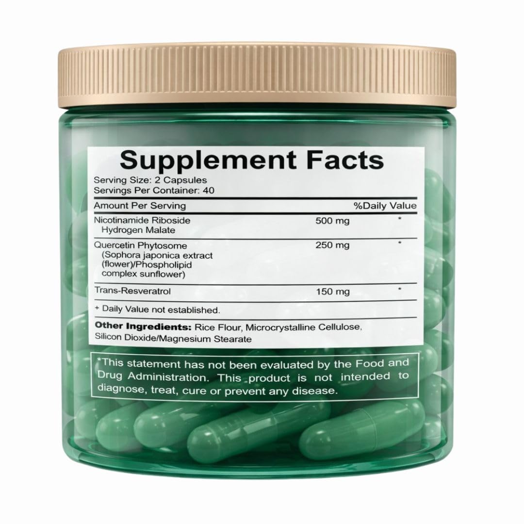 DEZEN NAD+ Supplement Alternative Liposomal Nicotinamide Riboside/Resveratrol & Quercetin 80 Capsules
