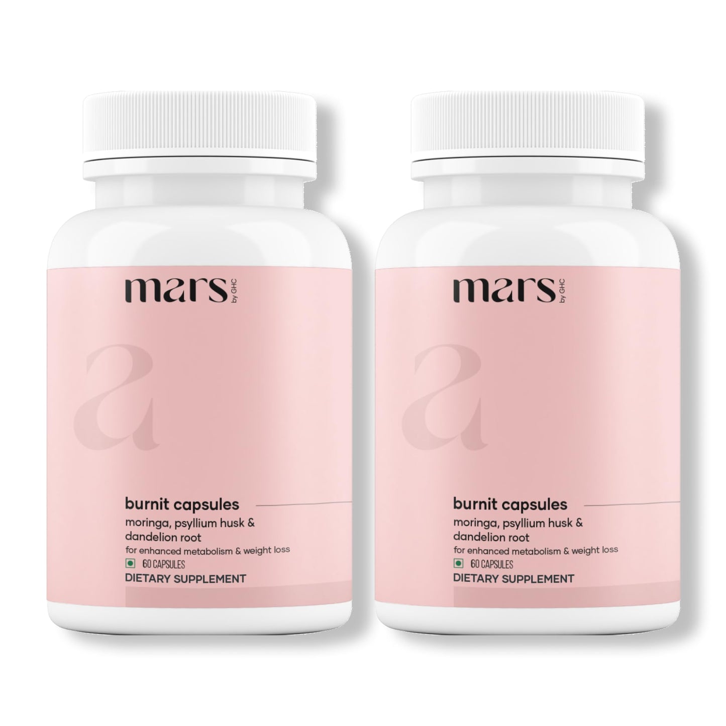Mars by GHC BurnMax Capsules with Psyllium Husk, Green Tea Extract, Moringa & Dandelion Root, High Fibre Wellness Formula, 2 Count Capsules