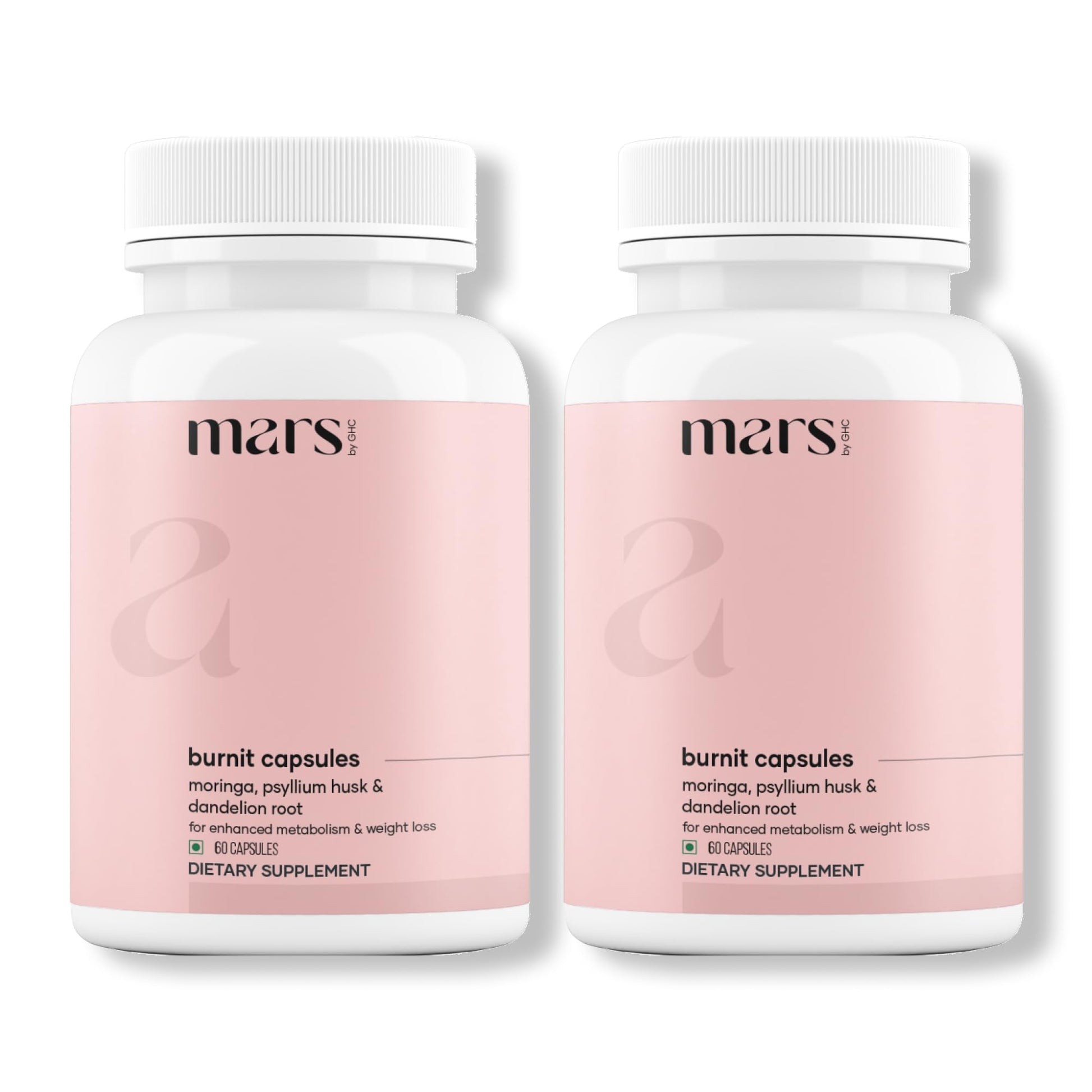 Mars by GHC BurnMax Capsules with Psyllium Husk, Green Tea Extract, Moringa & Dandelion Root, High Fibre Wellness Formula, 2 Count Capsules