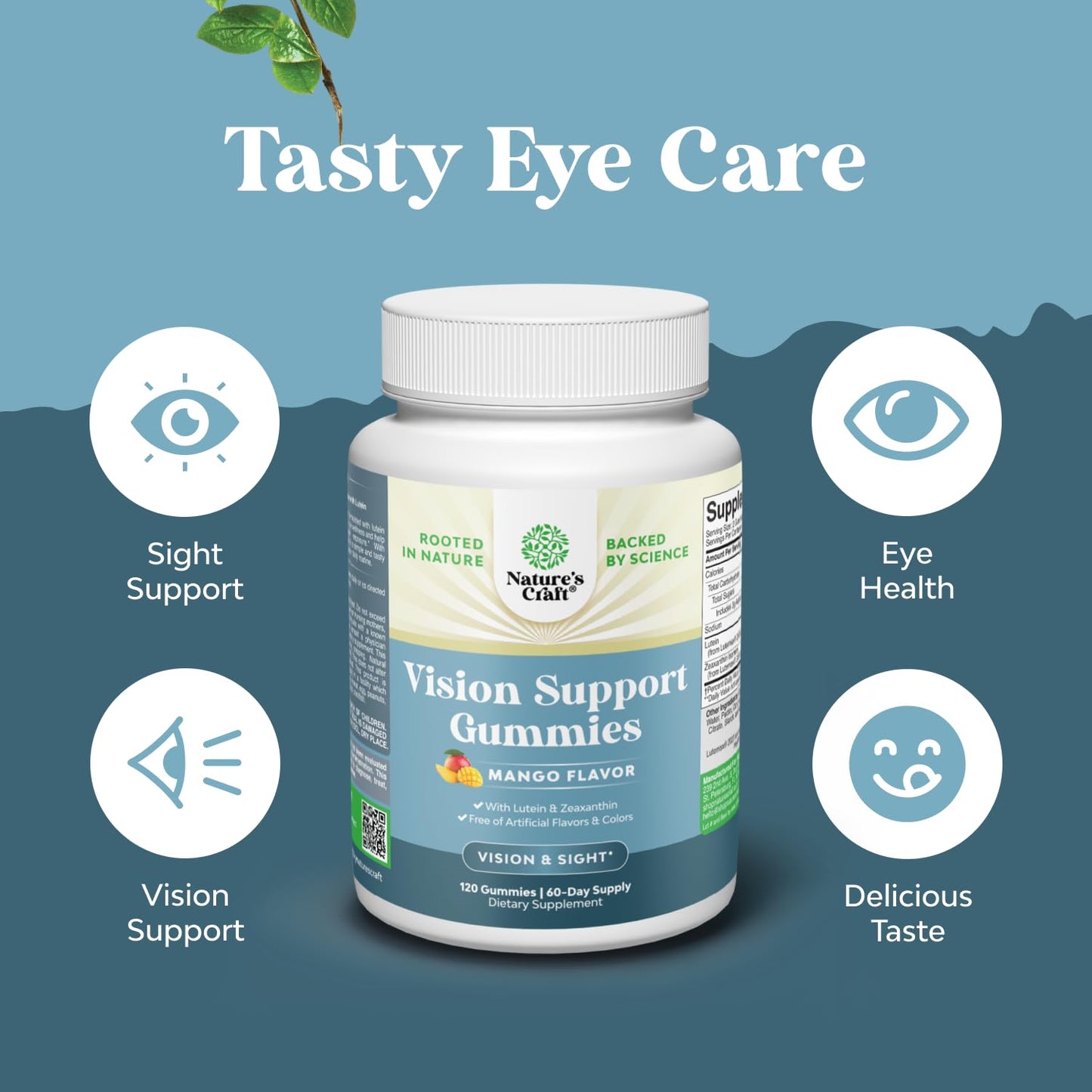Natures Craft Vision Support Gummies for Adults - Lutein and Zeaxanthin Supplements for Eye Health - Potent Lutein Eye Vitamins for Blue Light Protection, Dryness, Strain Support & Visual Sharpness, 120 Count