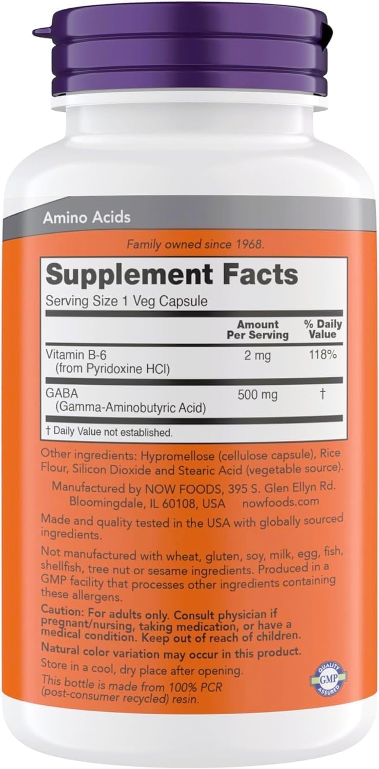 NOW Foods GABA 500 mg Capsules, 600 Capsules