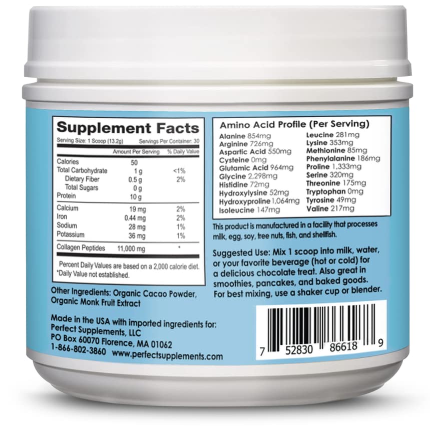 Perfect Supplements Hydrolyzed Collagen Peptides Chocolate Powder 14 oz