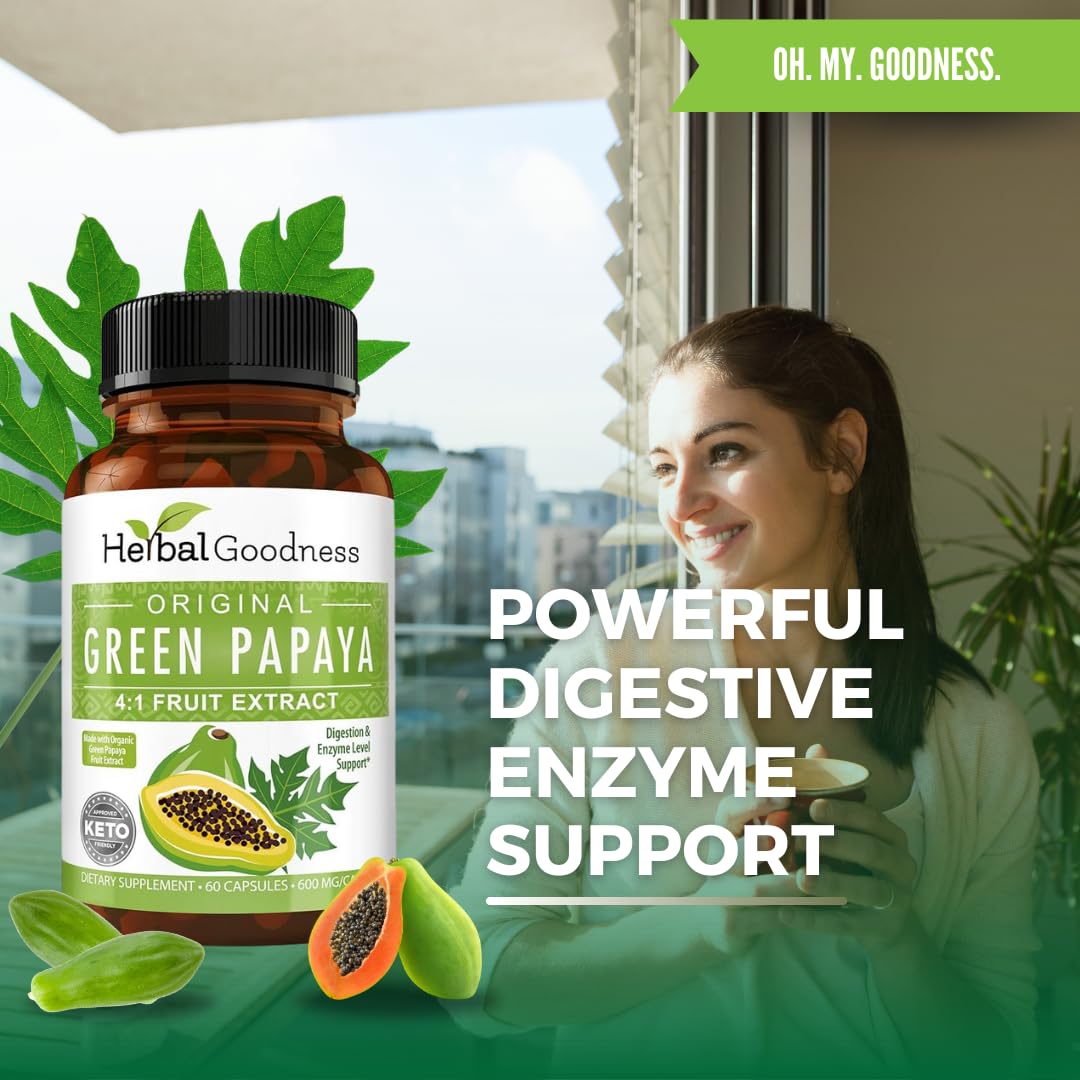 Herbal Goodness Green Papaya Fruit Extract Capsules 60 Count