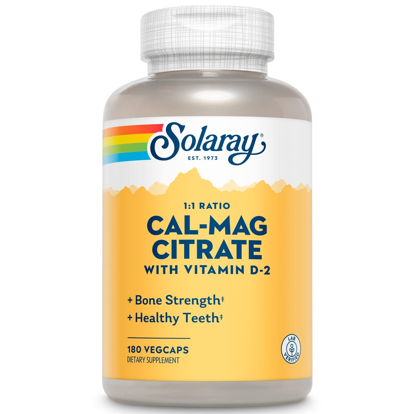 SOLARAY Calcium Magnesium Citrate 1:1 Ratio with Vitamin D - Calcium 1000mg, Magnesium 1000mg - Capsule, 180 VegCaps