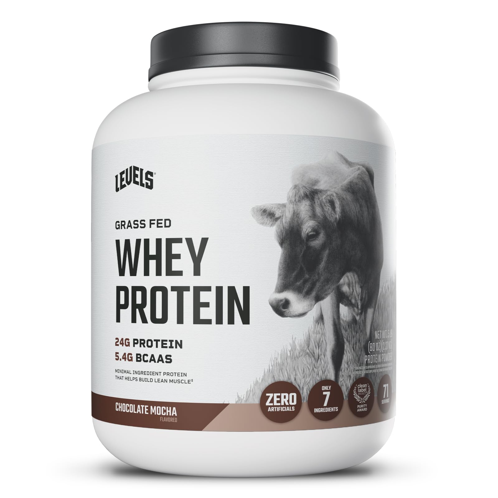Levels Nutrition Grass Fed Whey Protein Powder, Chocolate Mocha, 80 Servings