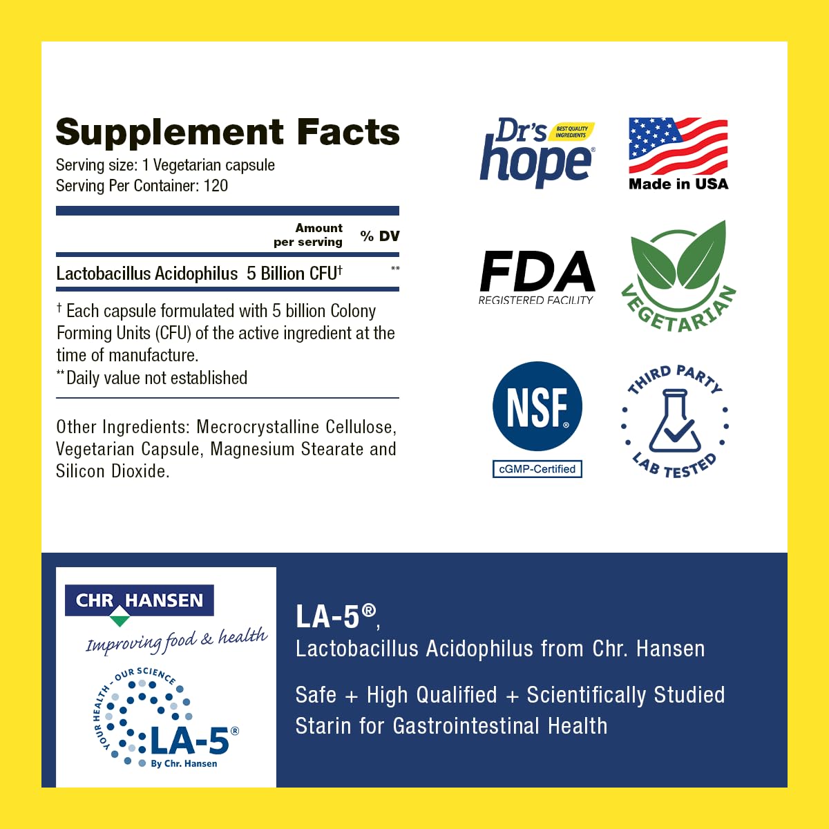 Dr’s Hope Lactobacillus Acidophilus Boost 5B CFU Capsules 120