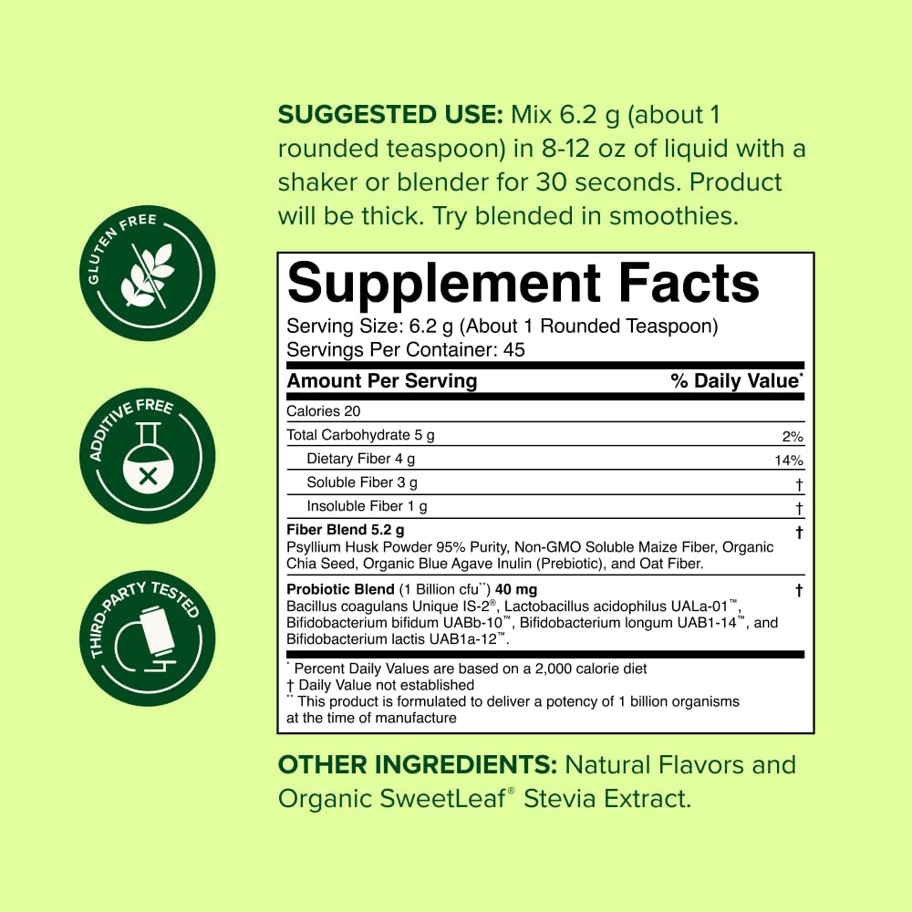 nbpure Daily Fiber Powder Blend for Digestive Health, Cholesterol Support, Healthy Weight Management - with Prebiotic, Insoluble, Soluble Fiber + 4 Probiotic Strains, Savory Mocha, 9.52 Ounce
