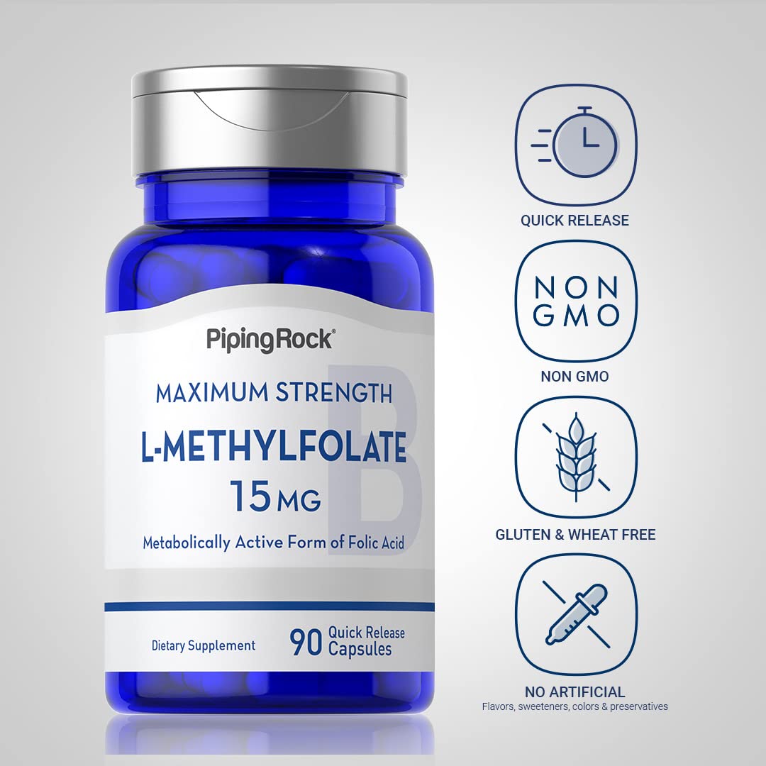 Piping Rock L-Methylfolate 15 mg Capsule, 90 Count