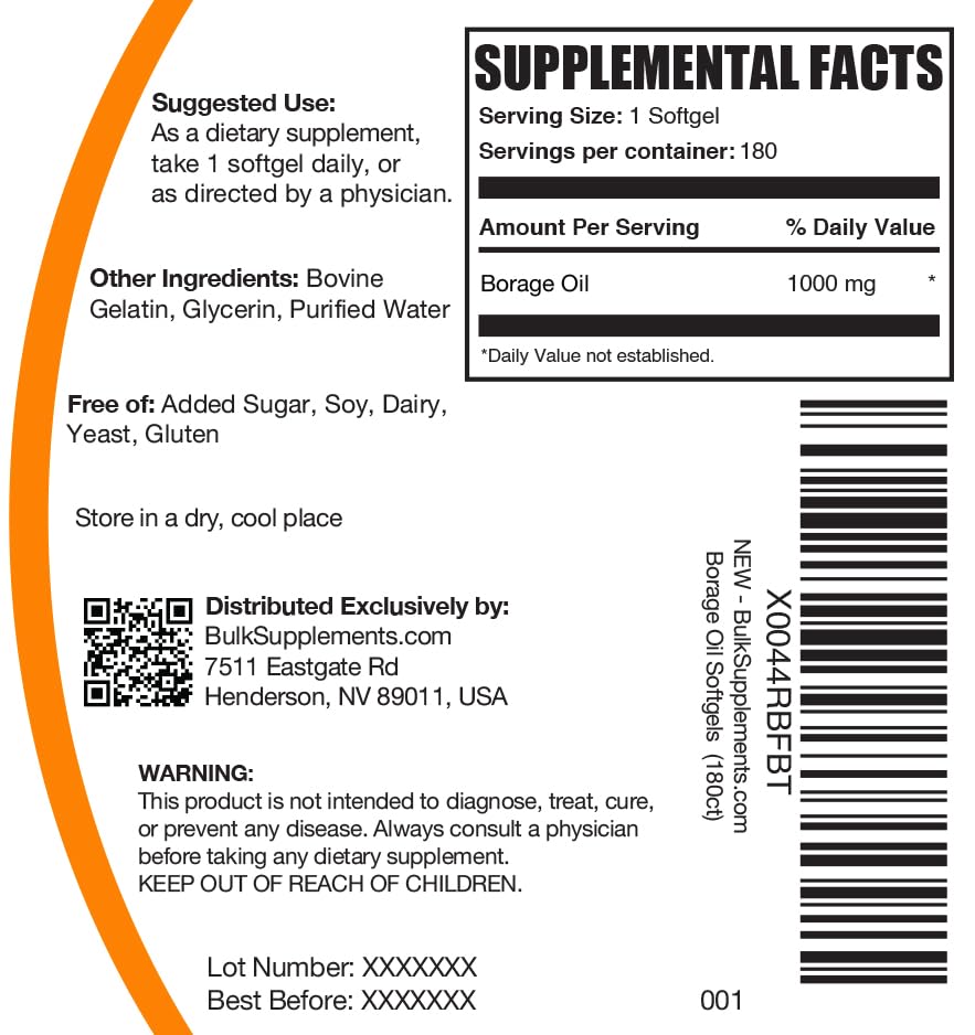 BulkSupplements Borage Oil Softgels 180