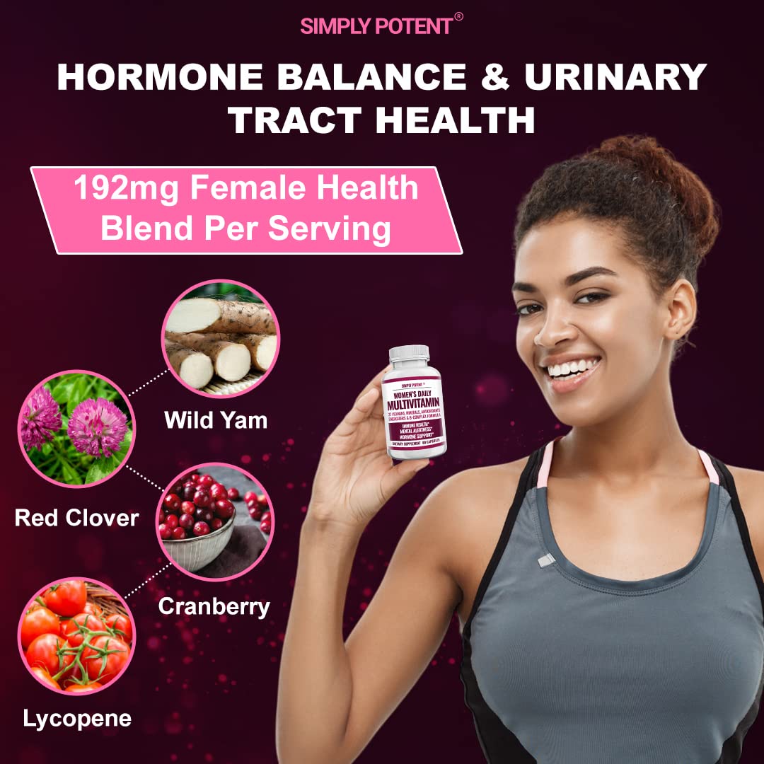 Simply Potent Women's Multivitamin - 37 Vitamins & Minerals with Biotin, Vitamins A C D E B12, Folate, Zinc, Magnesium, Calcium & Green Tea Extract, 60 Capsules