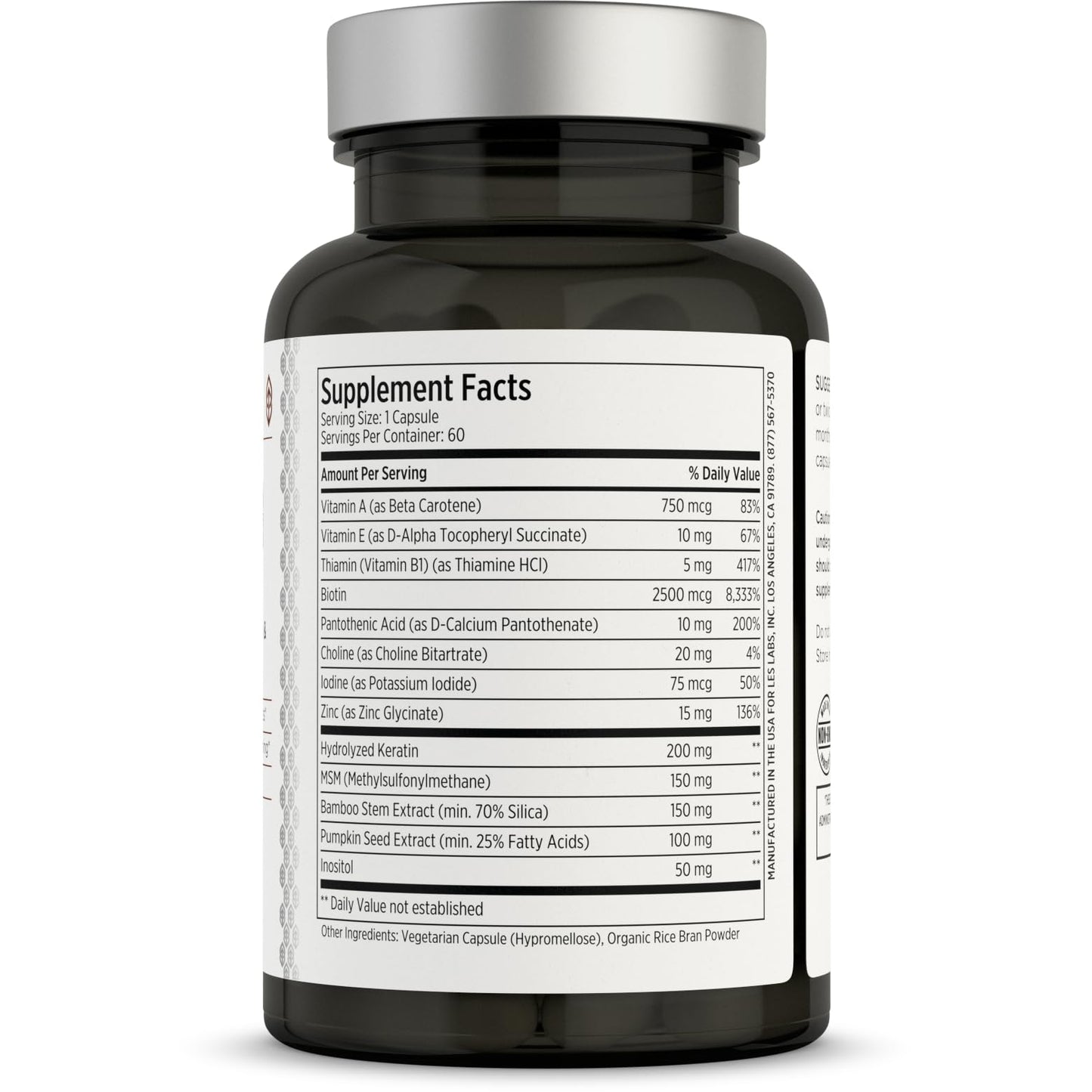 LES Labs Hair Health – Hair Growth & Nails Supplement, Improved Thickness, Strength & Fullness – Keratin, Biotin, Pumpkin Seed & MSM, 60 Capsules