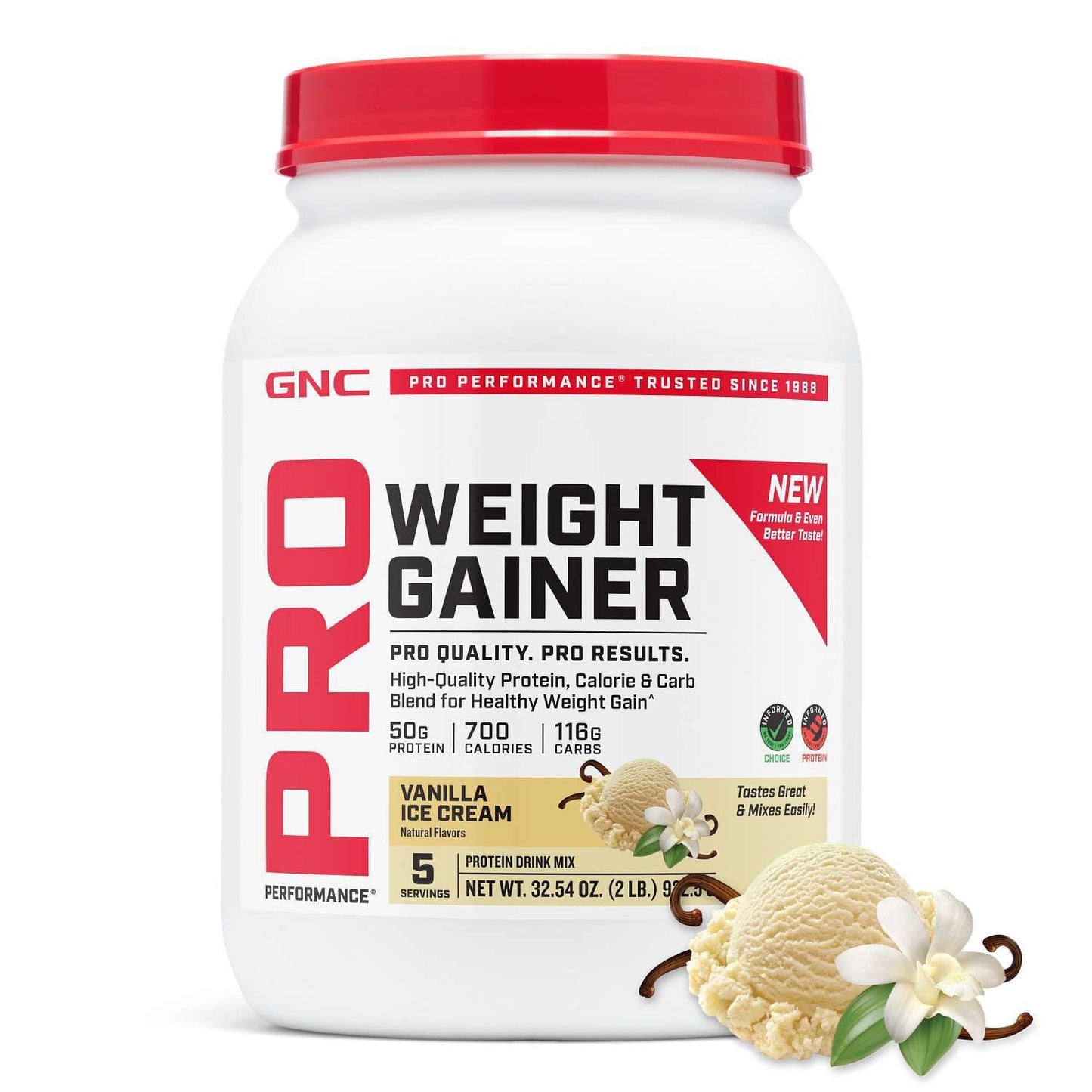 GNC Pro Performance Weight Gainer Protein Powder Vanilla Ice Cream 40 Servings