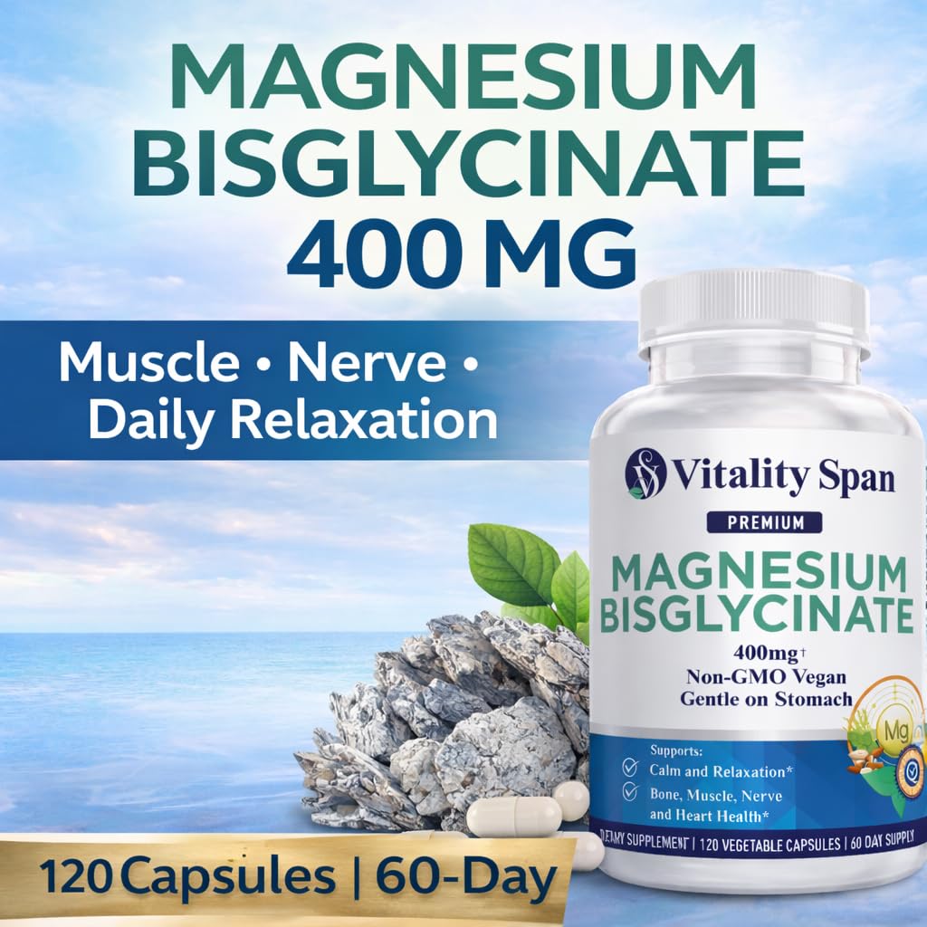 Vitality Span Magnesium Glycinate 400mg Capsules, 120 Count