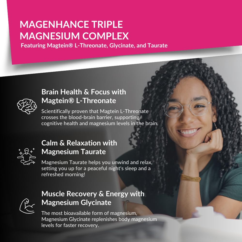 Intelligent Labs MagEnhance Magtein Magnesium Complex Supplement L-Threonate with Magnesium Glycinate and Taurate Capsules, 90 Count