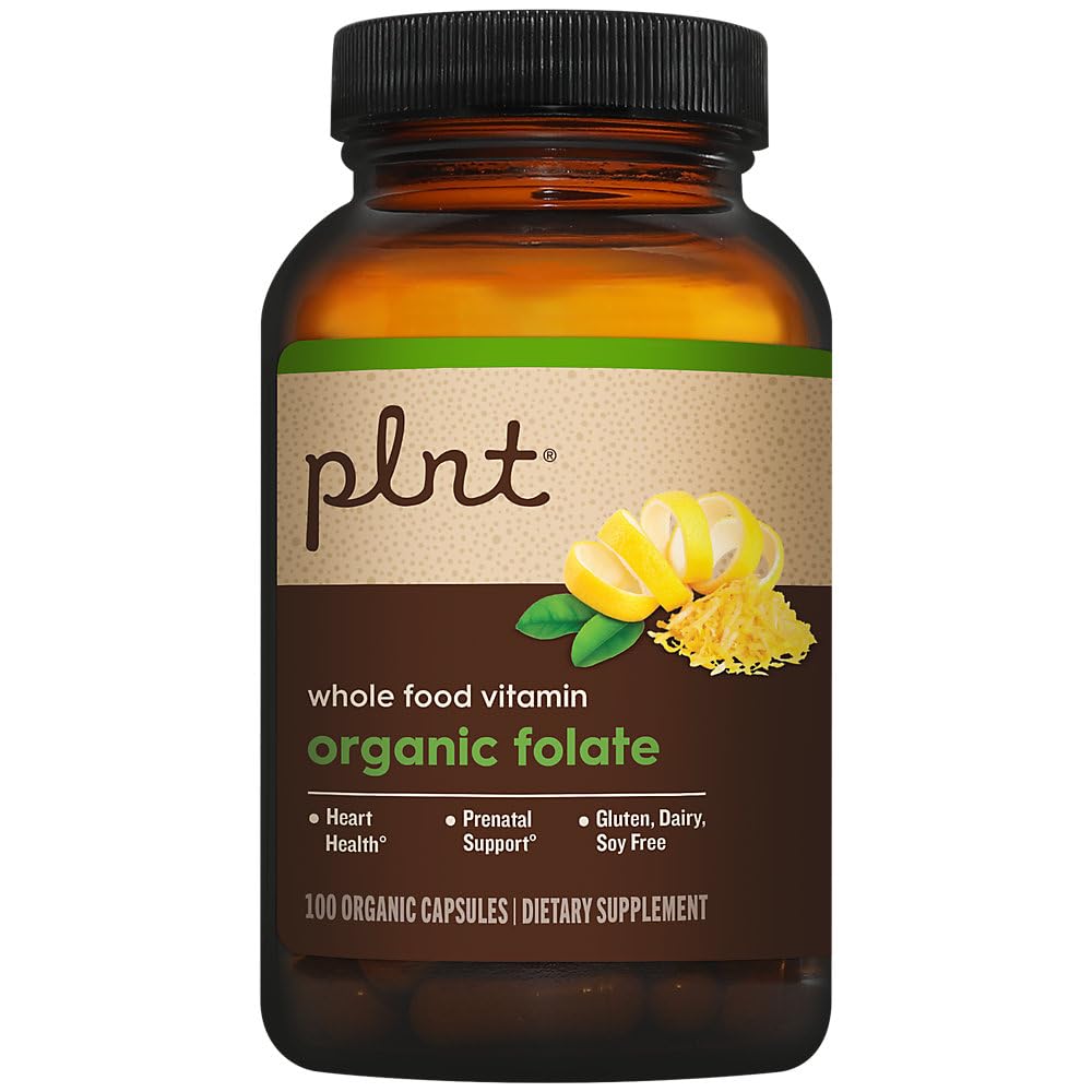 plnt Organic Folate Whole Food Prenatal Support 800mcg Folic Acid, Vegetarian Capsules, 100 Capsules