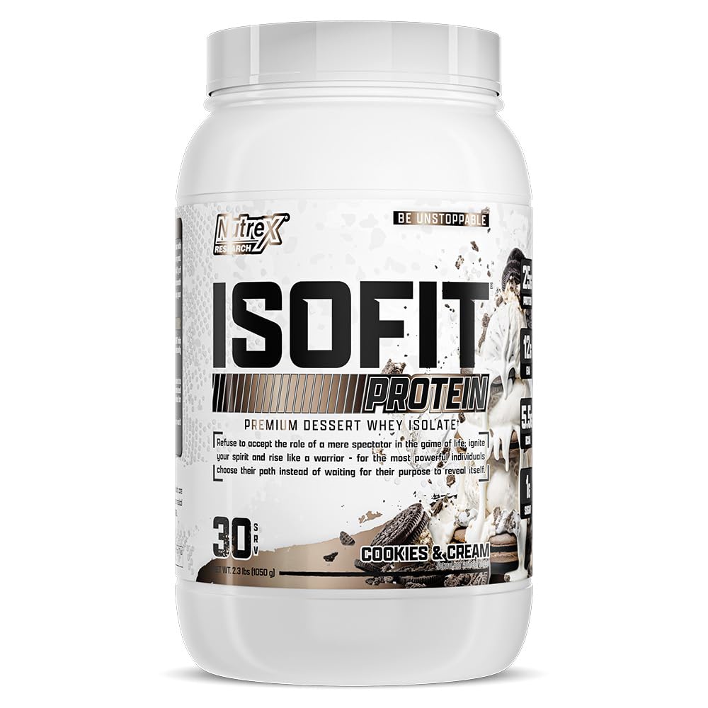 Nutrex Research IsoFit Whey Protein Powder Instantized 100% Whey Protein Isolate, Cookies & Cream, 30 Servings