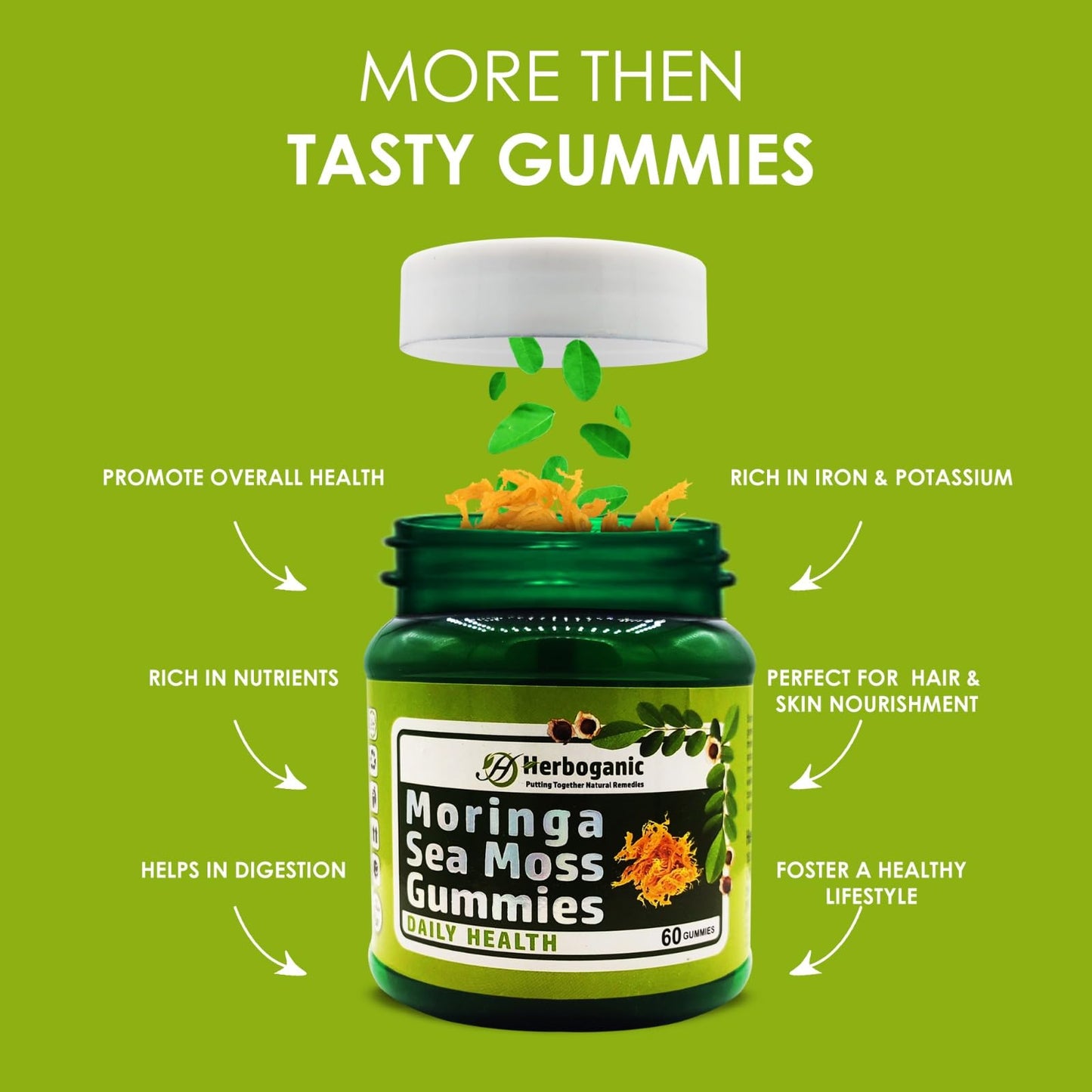 HERBOGANIC Moringa Sea Moss Gummies 60 Count