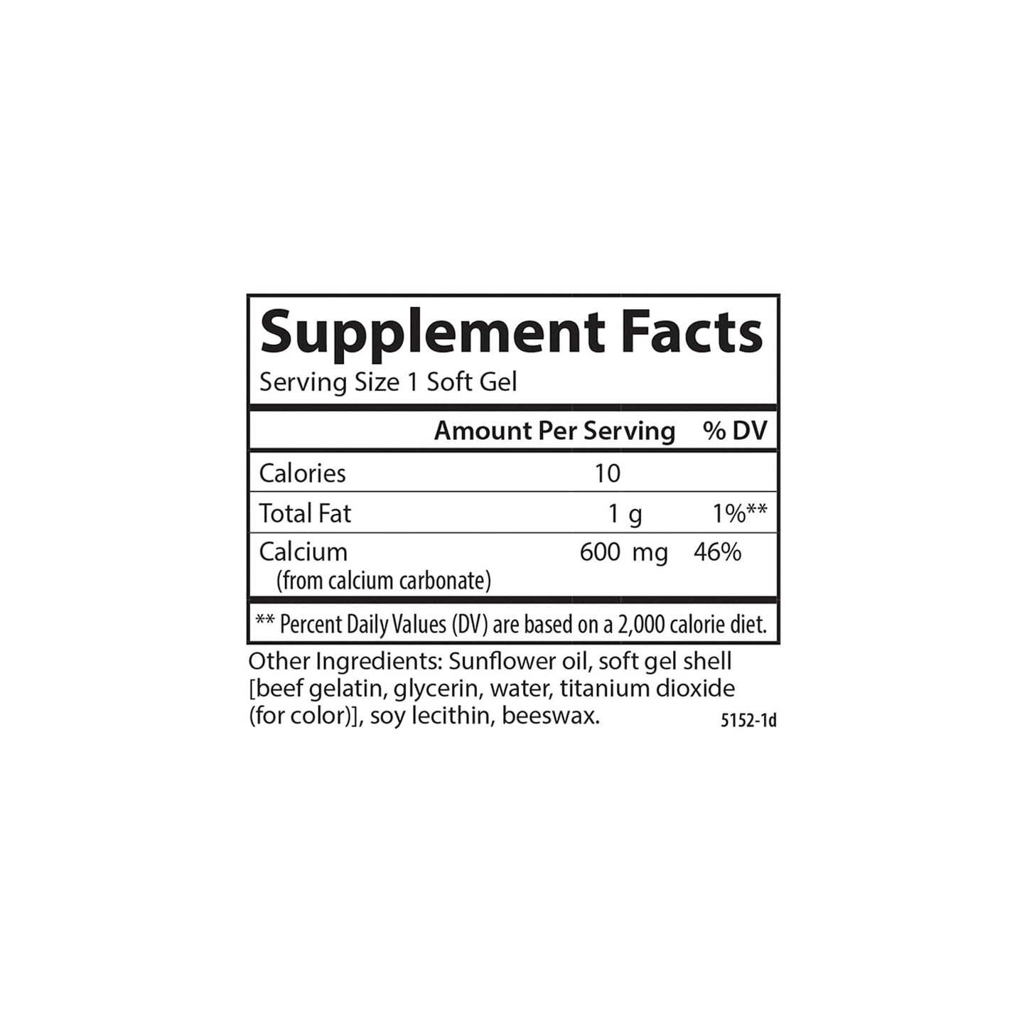 Carlson Cal-600 600 mg Calcium Bone Support Healthy Teeth & Optimal Wellness Softgels 250