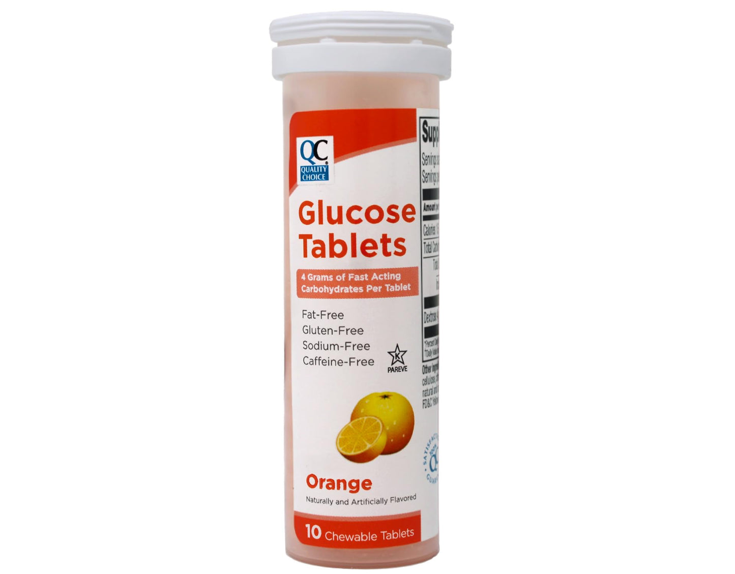 Quality Choice Fast Acting Glucose Tablets Orange Flavor, 30 Tablets