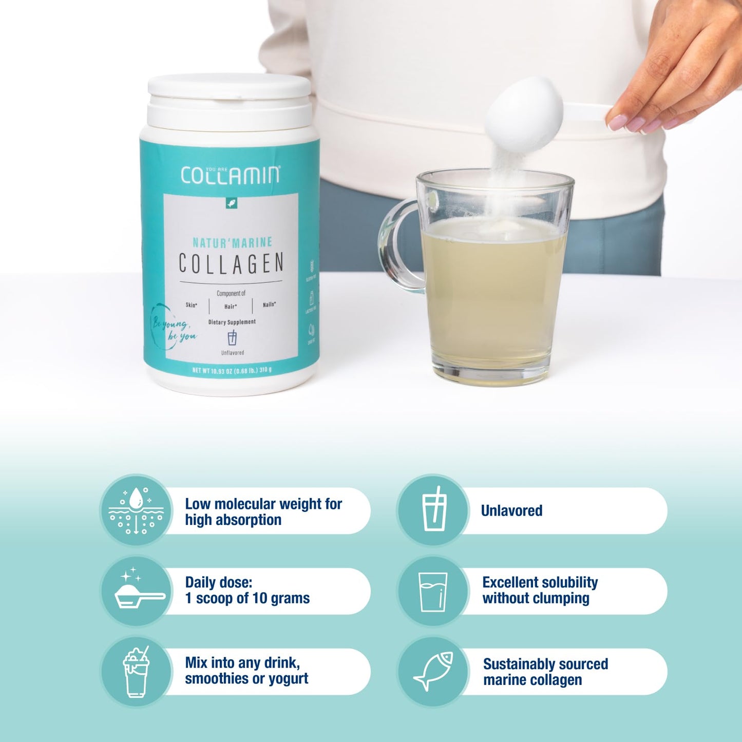 Collamin Nature'Marine Hydrolyzed Collagen Peptides Powder from Wild-Caught Fish with Essential Amino Acids 10.93 Ounce