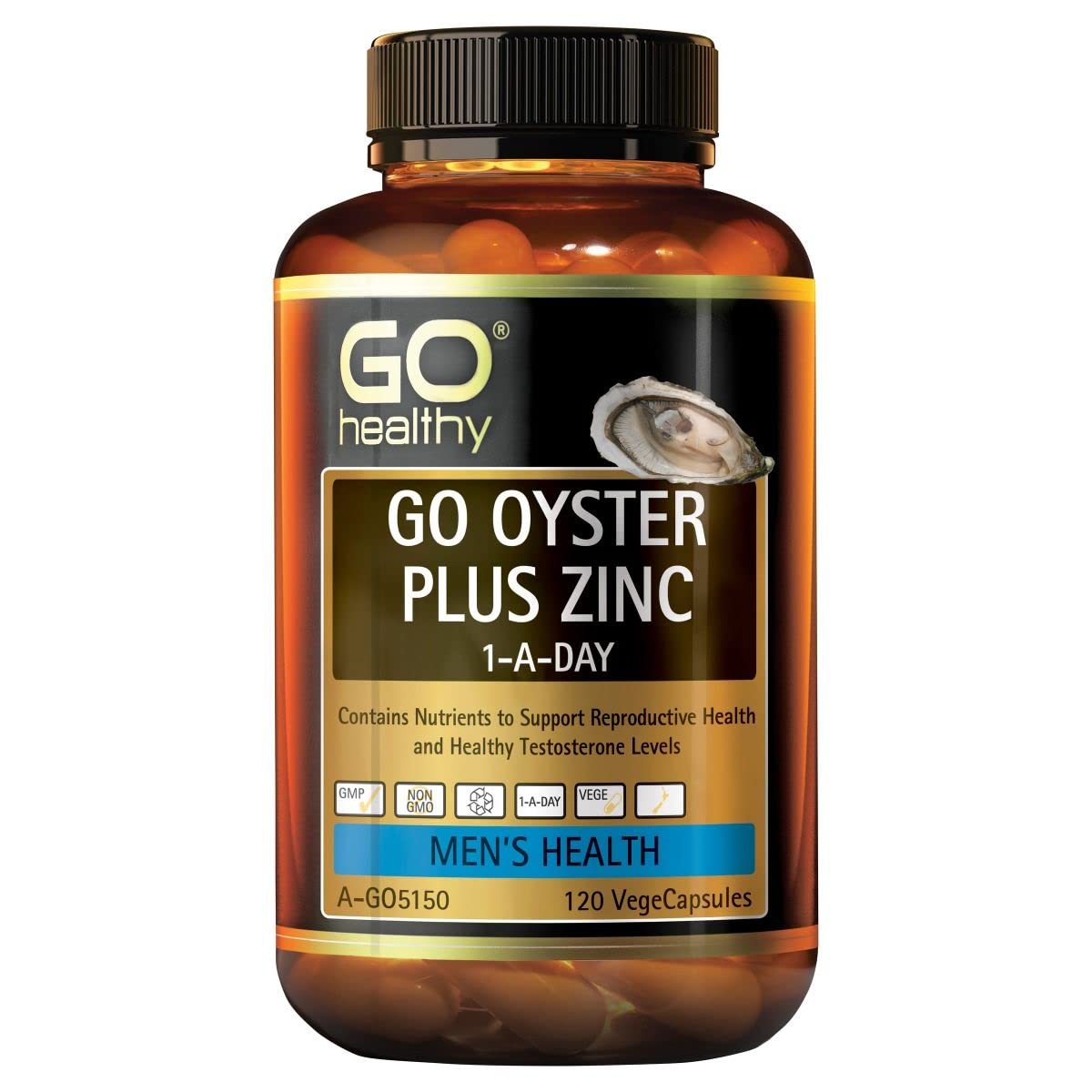 GO Healthy Oyster Plus Zinc 1-A-Day Vege Capsules, 120 Capsules