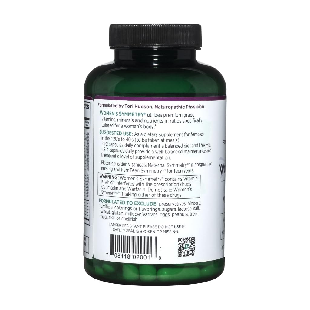 Vitanica Women's Symmetry High Potency Daily Multivitamin, Vegan 180 Capsules