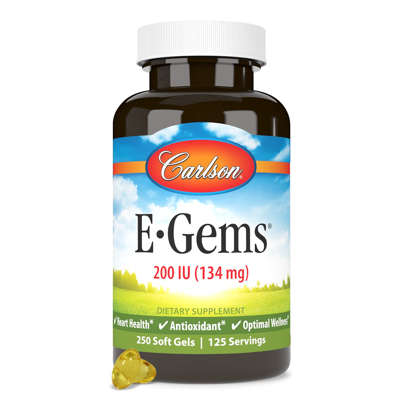 Carlson E-Gems Vitamin E Softgels, 200 IU (134 mg), 250 Softgels