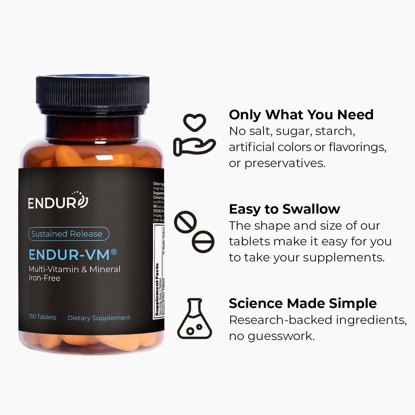 Endurance Products Endur-VM Multivitamin Vitamin A, C, D, E, B12 & Zinc (Without Iron) SR (Sustained Release) 22 Essential Nutrients to Support Overall Wellness for Men & Postmenopausal Women, Capsule, 150 Count