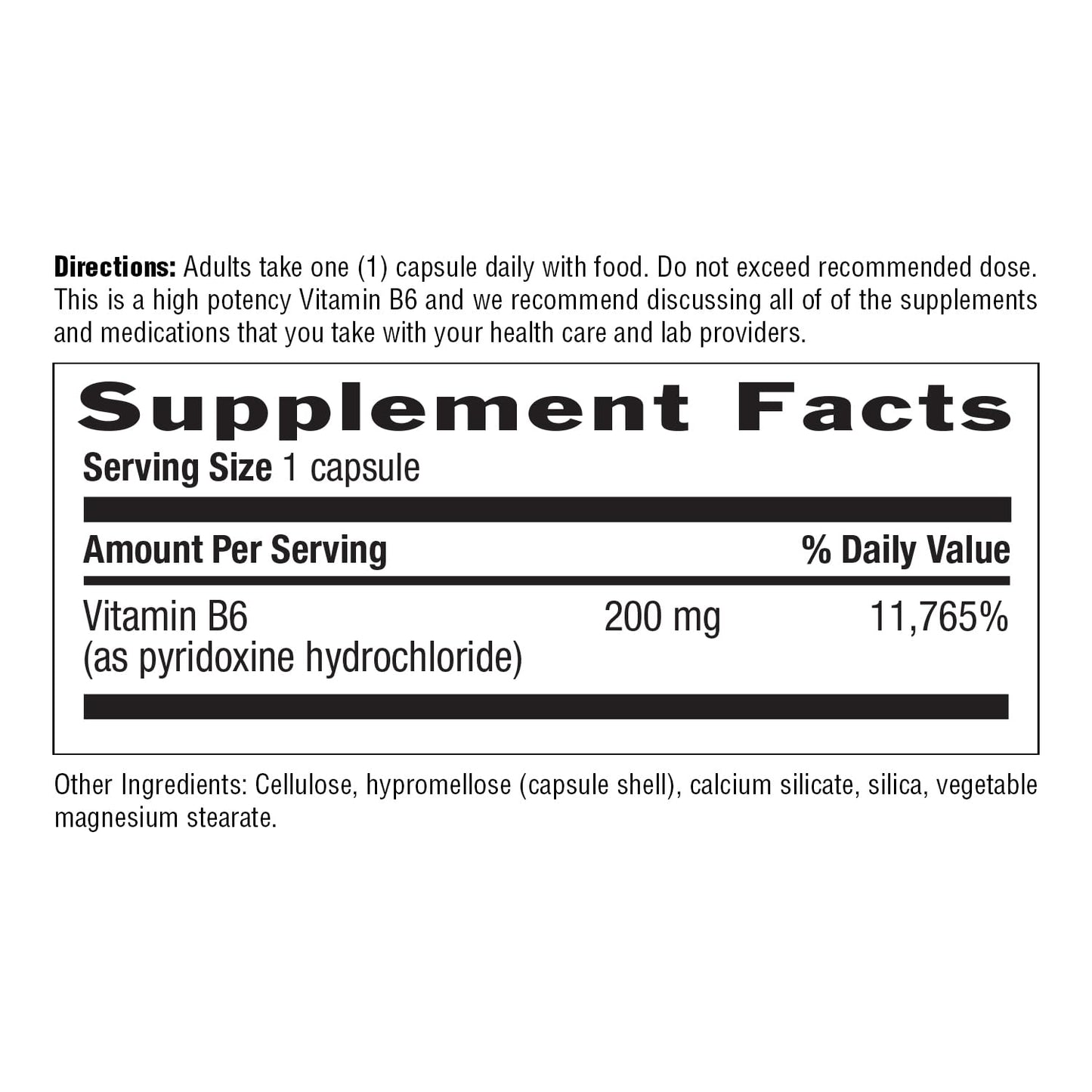 Country Life Vitamin B-6 High Potency Capsule 200mg, 180 Capsules