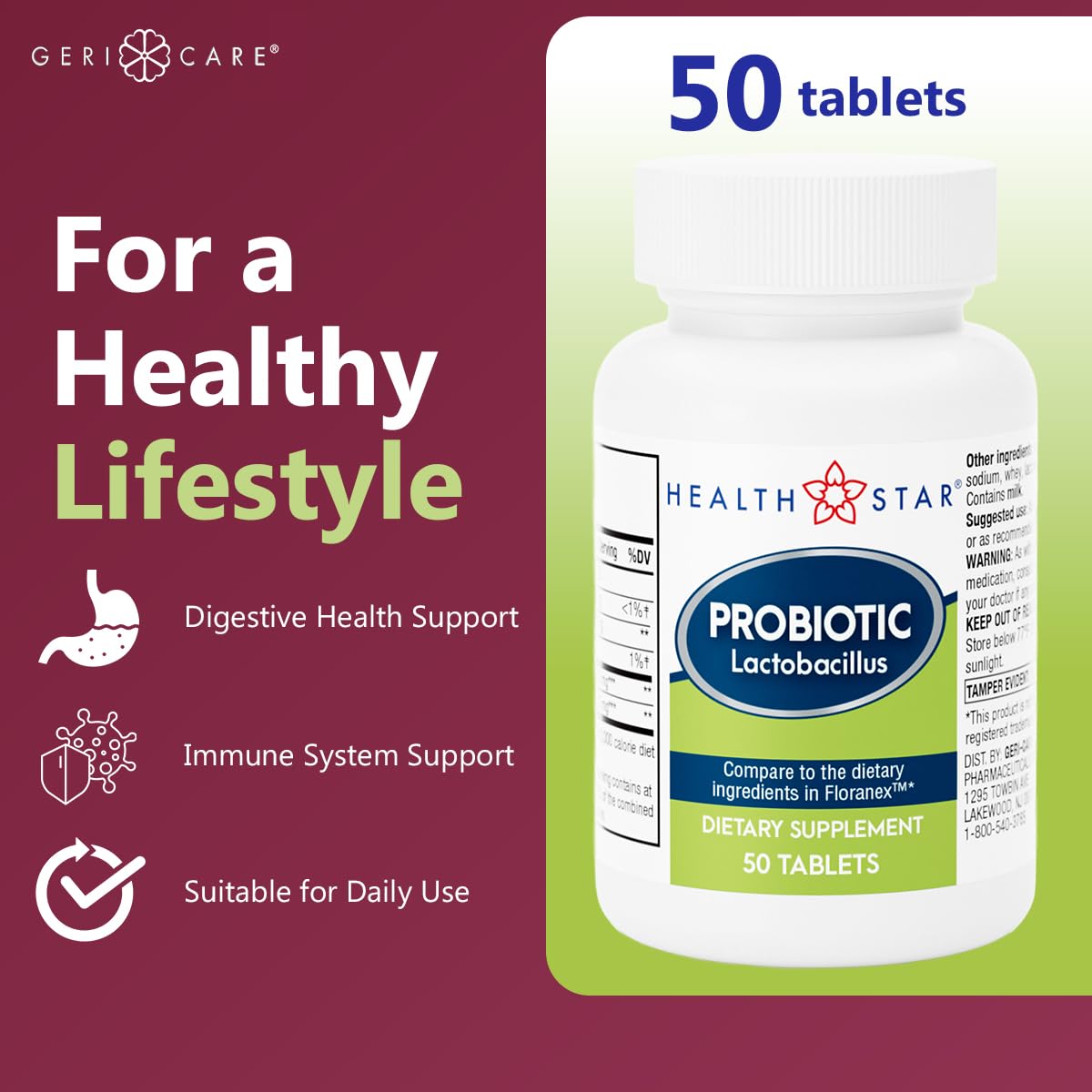 GeriCare Probiotic Lactobacillus Tablet 50 Count