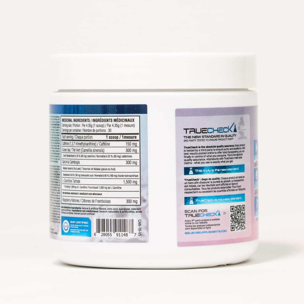 Believe Supplements Energy + Burner Strawberry Daquiri Powder 4.59 Ounce