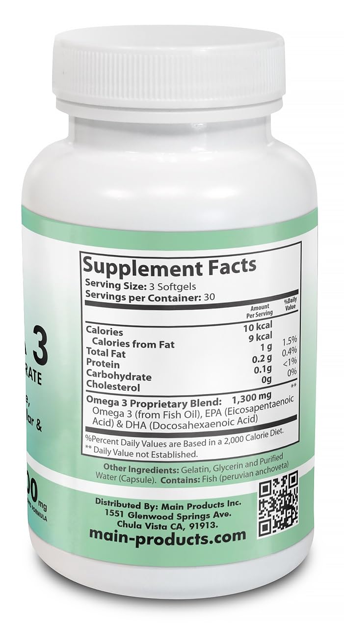 Main Products Omega-3 Fish Oil Concentrate Supplement Softgels, 90 Count