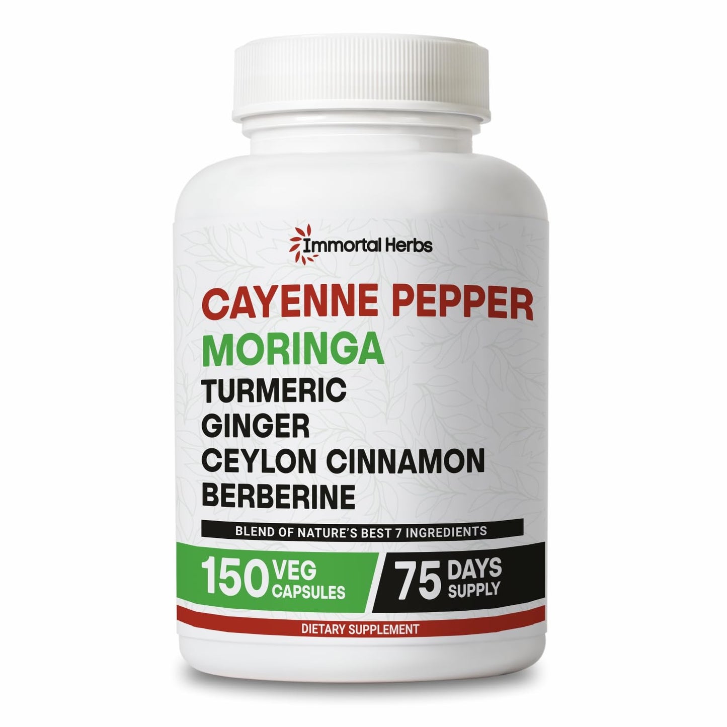 Immortal Herbs Cayenne Pepper Moringa Turmeric Ginger Capsules, 150 Count