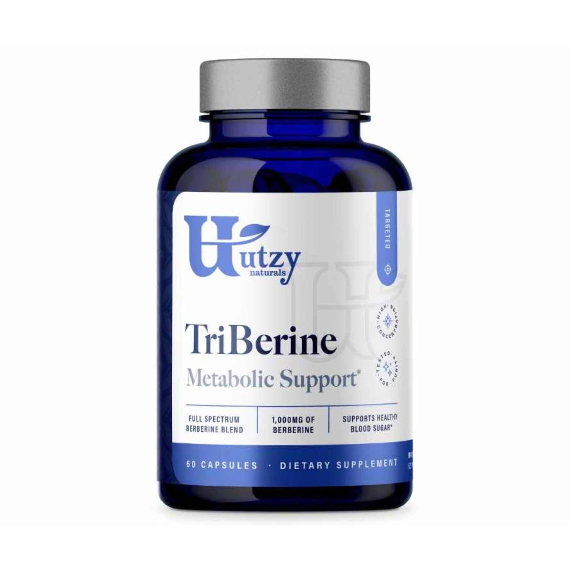Utzy Naturals Berberine 1,000 mg Triple Source Full Spectrum Blend Indian Barberry + Coptis + Oregon Grape Root, 60 Capsules
