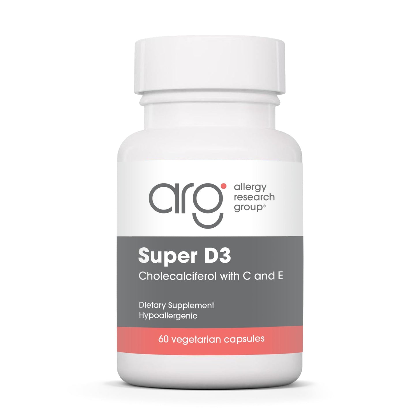 Allergy Research Group Super D3 Dietary Supplement Bone & Immune Support, Cholecalciferol with C & E Capsules, 60 Count